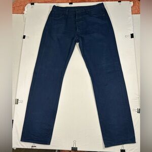 Levis 501 Jeans Mens 36x36 Dark Blue Straight Stretch Button Fly Tag